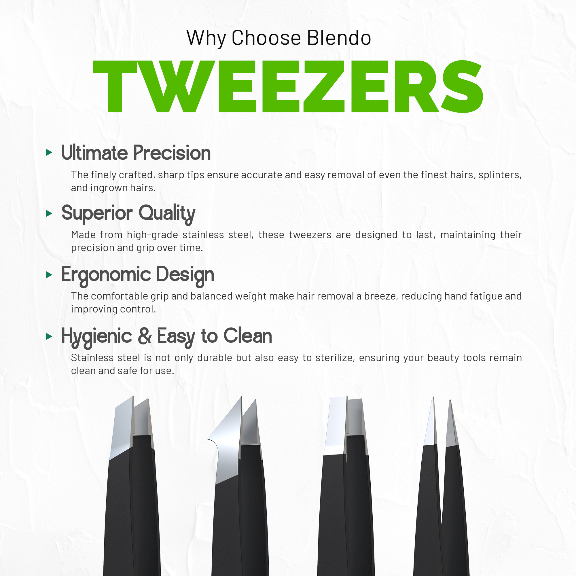 Blendo Professional Stainless Steel Tweezer Set (Pack of 4) - Image 2